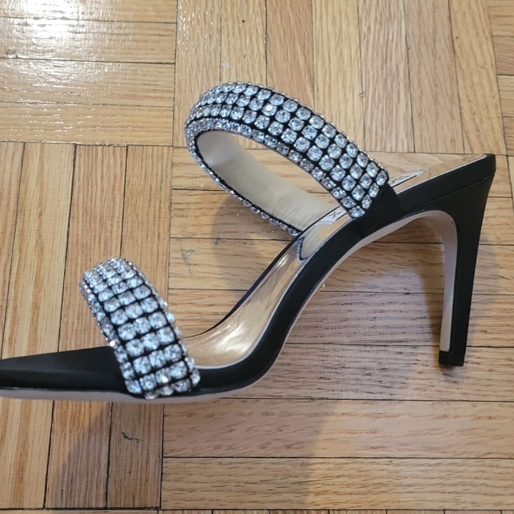 Black Open Heels With Rhinestones Size 6 (True Size 5 Or 5.5)